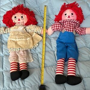 Vintage Raggedy Ann and Andy-Rag Dolls with Striped Legs